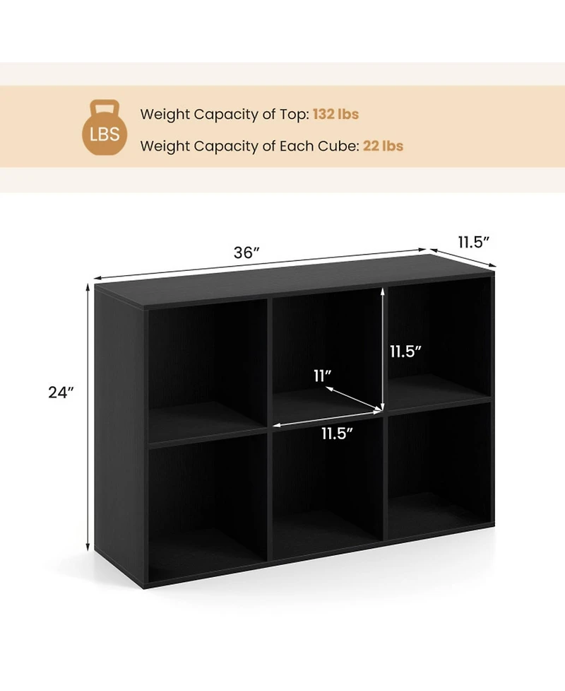 Sugift Modern 6-Cube Bookcase with Anti-Tipping Kits for Bedroom