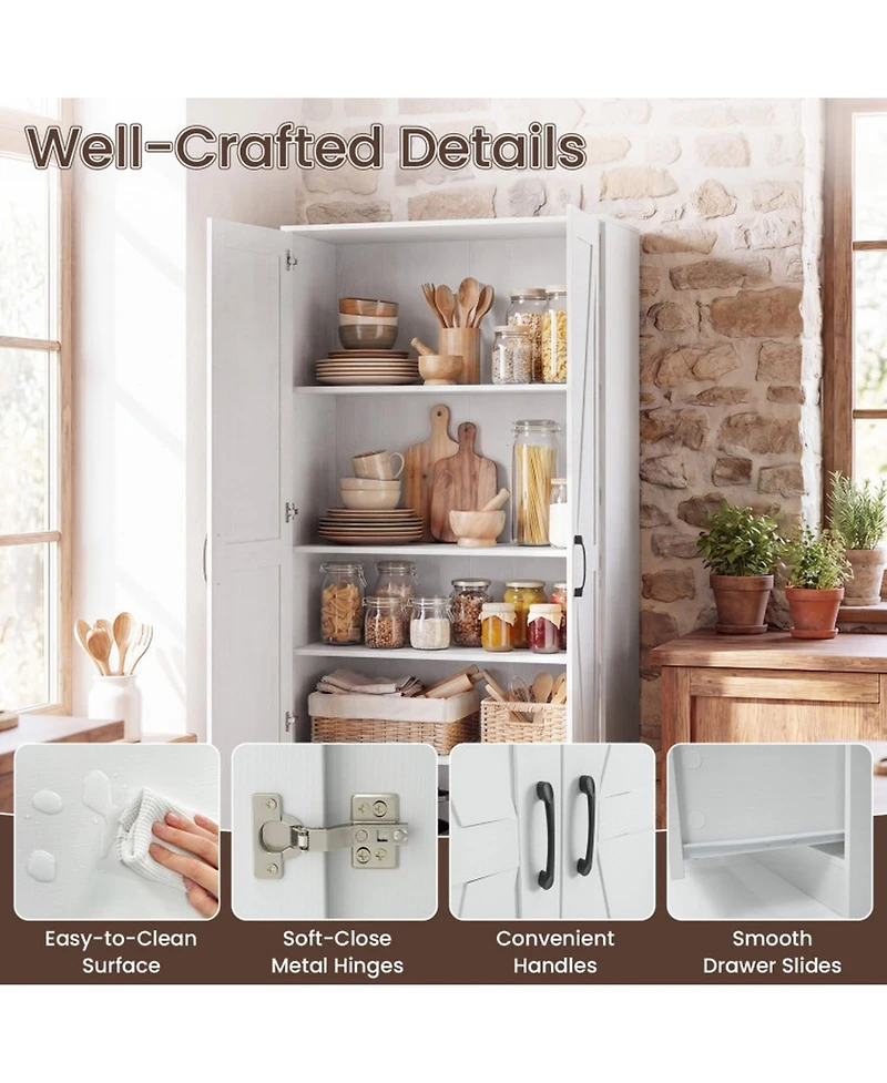 Sugift 72 Inch Farmhouse Kitchen Pantry Cabinet with 2 Doors and 5-Tier Shelves