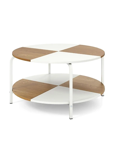 Sugift 31.5 Inch Split-Top Round Coffee Table with Metal Frame and Storage Shelf