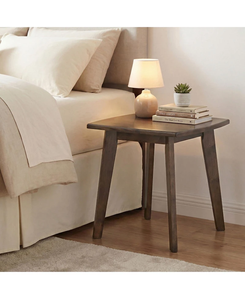Sugift Solid Rubber Wood Square End Table with Thickened Curved Edge Tabletop