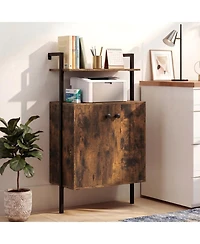 Sugift Wall Mount Bookshelf with 2-Door Storage Cabinet and 2-Tier Open Shelving