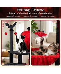 Sugift Gothic Cat Tree 51 Inch Multi-Level Castle Tower with Spider Hanging Toy and Hammock