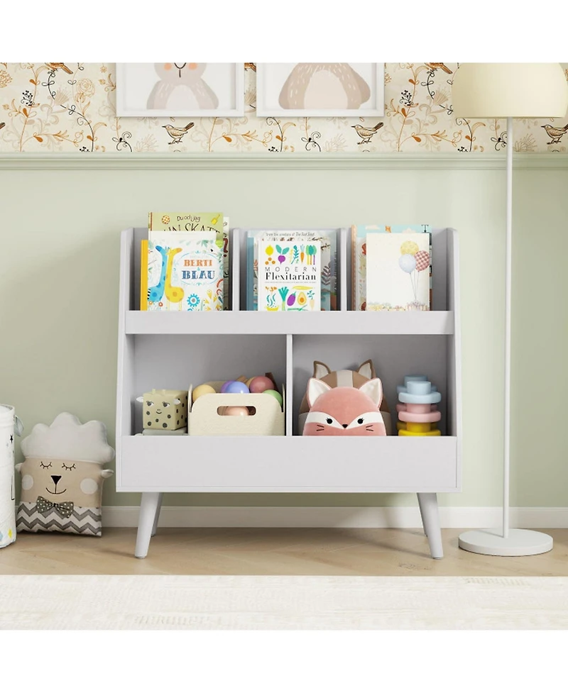 Sugift 5-Cube Kids Bookshelf and Toy Organizer with Anti-Tipping Kits and Solid Wood Legs