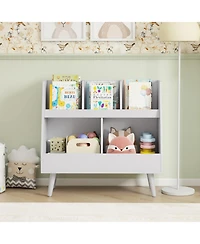 Sugift 5-Cube Kids Bookshelf and Toy Organizer with Anti-Tipping Kits and Solid Wood Legs