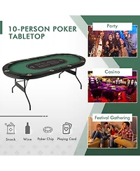 Sugift 10-Player Foldable Poker Table with Led Lights and Usb Charging Ports