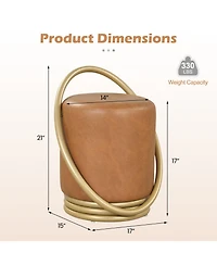 Gymax Round Vanity Stool Faux Leather Makeup Chair with Halo Design for Bedroom