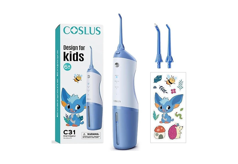 Coslus C31 Kids Water Flosser 4 modes, ages 6 Plus, safe and waterproof. Portable, rechargeable