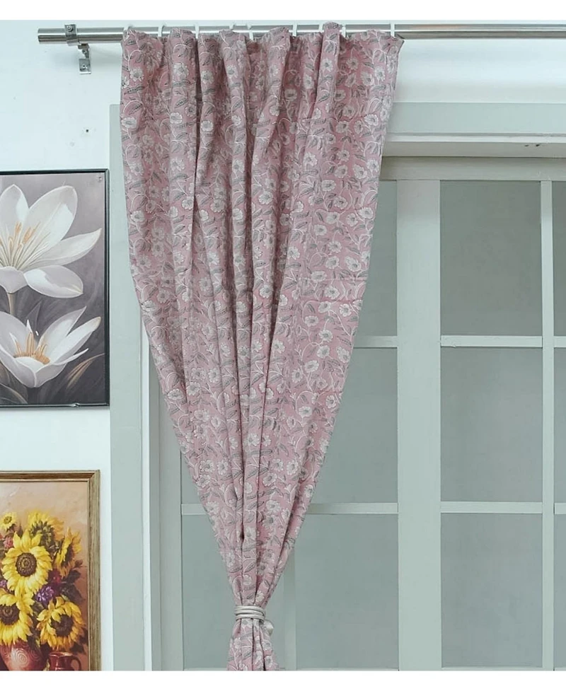 Fabdivine Haridwar Floral Block Print Viscose Linen Curtain