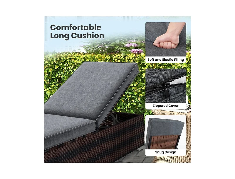 Boyel Living Patio Wicker Lounge Chair with 4-level Backrest and Long Seat Cushion