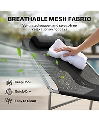 Yiortwo Folding Pool Chaise Lounge Adjustable Mesh Tanning Chair Pillow Steel Frame 264 Lbs Capacity