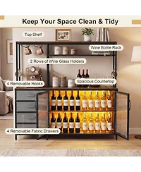Sugift 55 Inch Bar Sideboard Cabinet with Rgb Led Lights Power Outlets and Wine Racks