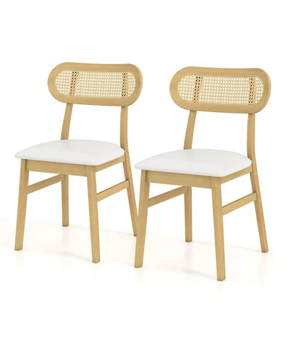 Sugift Mid Century Dining Chairs Set of 2 with Rattan Woven Backrest and Faux Leather Padded Seat