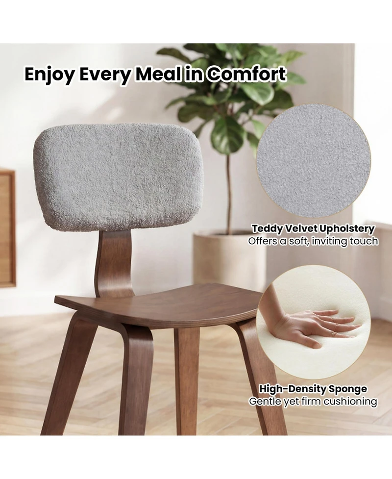 Sugift Teddy Velvet Dining Chairs Set of 2 Rubber Wood Frame Plush Padded Backrest and Contoured Seats