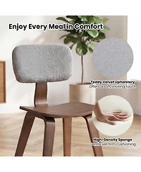 Sugift Teddy Velvet Dining Chairs Set of 2 Rubber Wood Frame Plush Padded Backrest and Contoured Seats