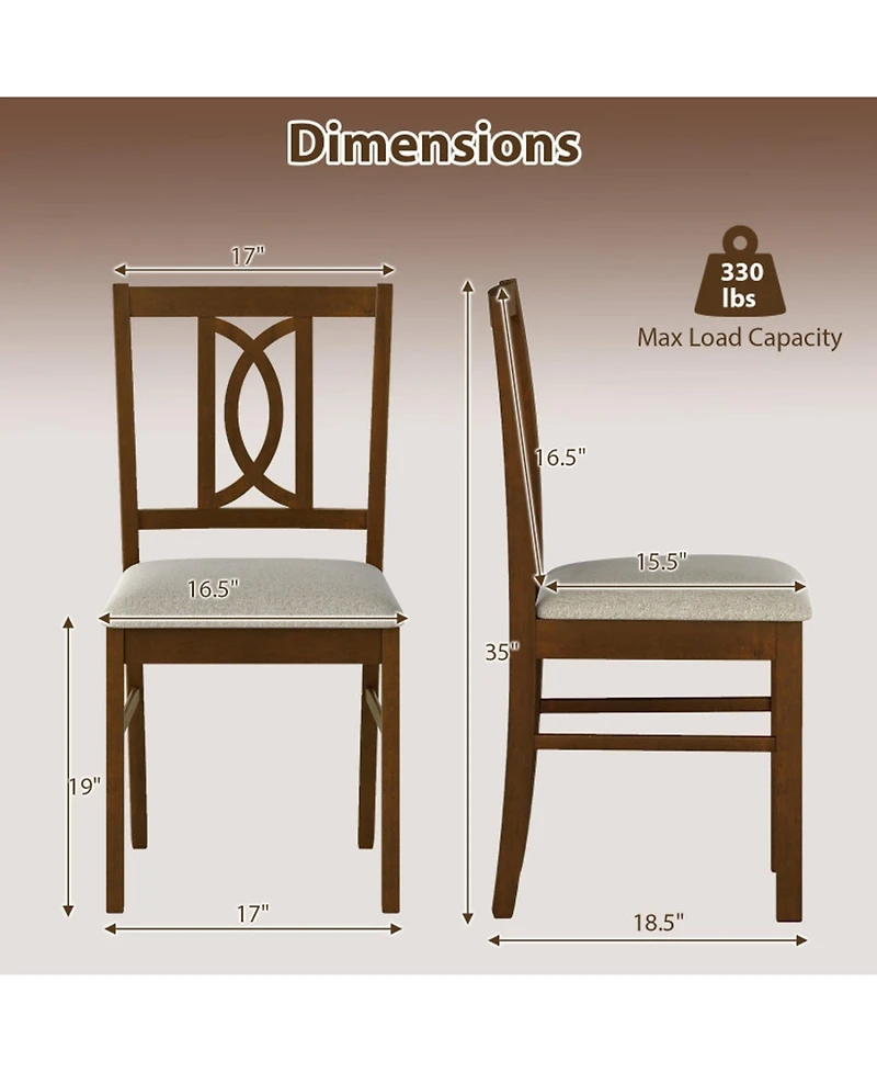 Sugift Farmhouse Dining Room Chairs Set of 2 Hollowed Backrest Design with Faux Linen Cushioned Seats