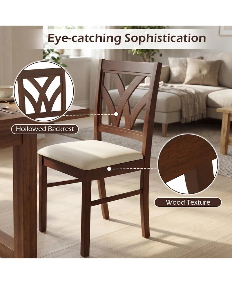 Sugift Upholstered Wooden Dining Chairs Set of 2 with Patterned Hollow Backrest and Soft Padded Seats