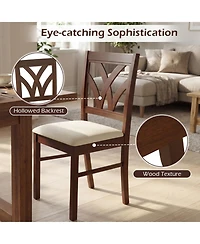 Sugift Upholstered Wooden Dining Chairs Set of 2 with Patterned Hollow Backrest and Soft Padded Seats