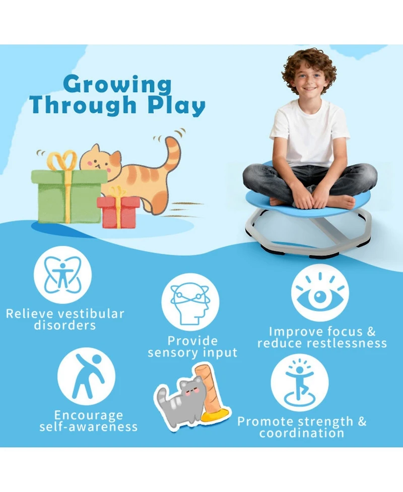 Sugift Kids Sensory Swivel Chair with 360 Degree Spin and Non-Slip Metal Base