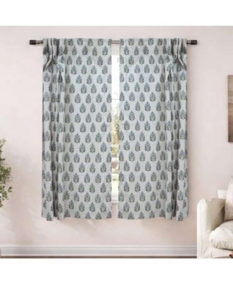 Fabdivine Floral Block Print Linen Curtain Handmade Boho Window Panel
