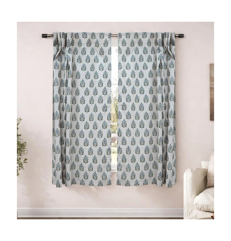 Fabdivine Floral Block Print Linen Curtain Handmade Boho Window Panel