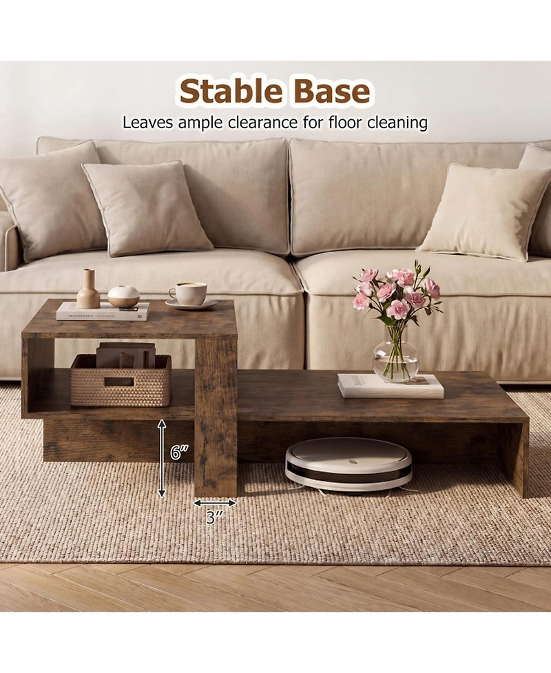 Sugift 2-Tier Modern Coffee Table with Irregular Silhouette and Open Storage Shelf