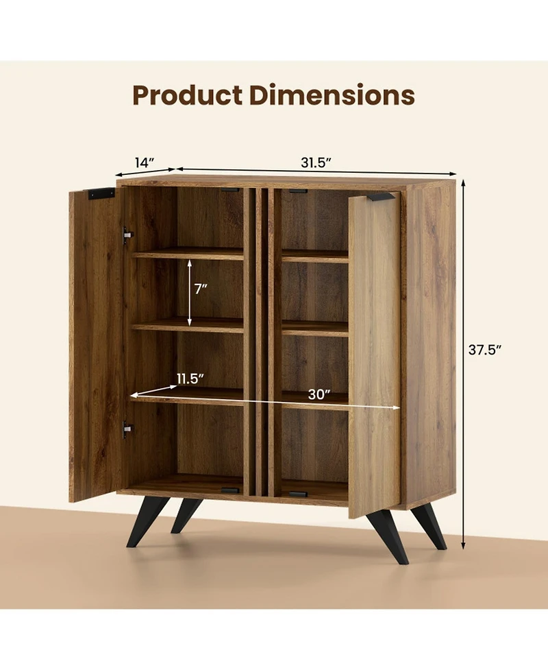 Sugift 4-Tier Freestanding Shoe Storage Cabinet with 2 Doors Hidden Entryway Organizer