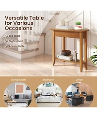 Sugift 2-Tier Wedge Narrow End Table with Storage Shelf and Solid Wood Legs
