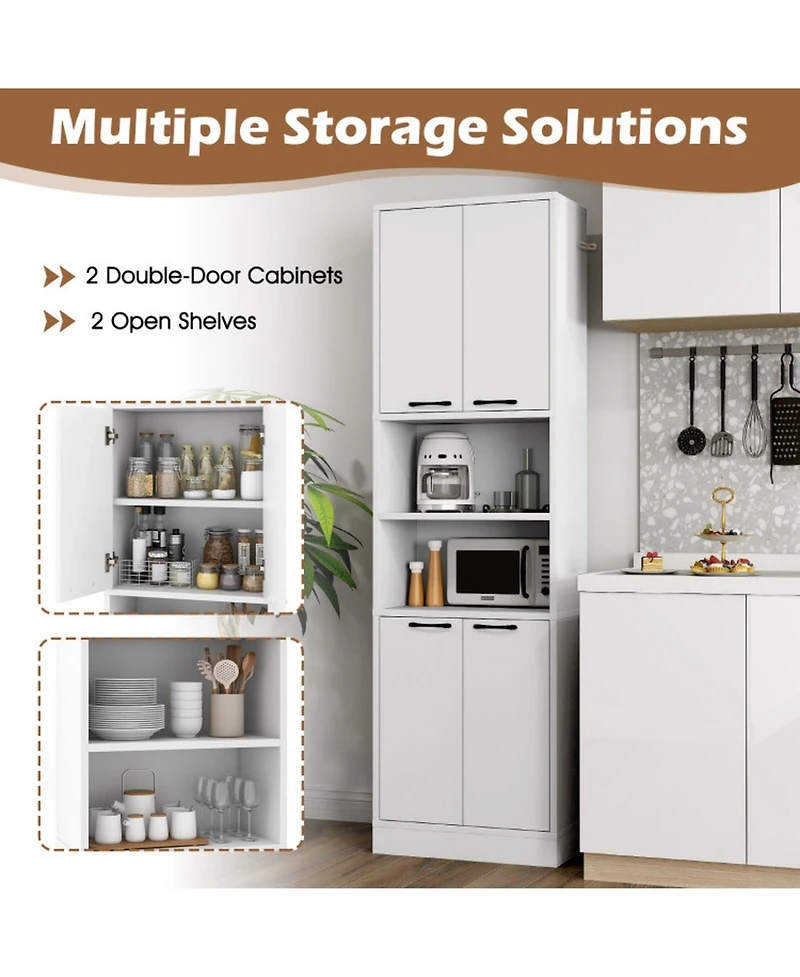 Sugift 75 Inch Freestanding Kitchen Pantry Cabinet Tall Cupboard with 4 Doors and Shelves
