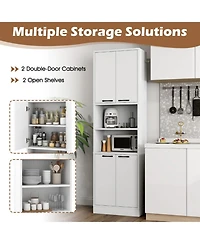 Sugift 75 Inch Freestanding Kitchen Pantry Cabinet Tall Cupboard with 4 Doors and Shelves