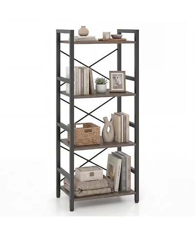 Sugift Narrow 4-Tier Bookshelf with X-Braced Metal Frame and Safety Side Rails