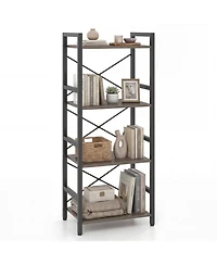 Sugift Narrow 4-Tier Bookshelf with X-Braced Metal Frame and Safety Side Rails