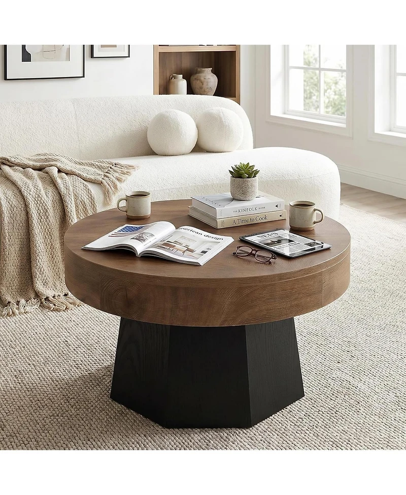 Tribesigns 31.5" Round Coffee Table, Two-Tone, for Small Space