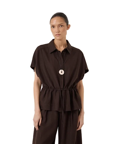 Hush Women's Mirai Linen-Blend Short-Sleeve Button-Up Shirt