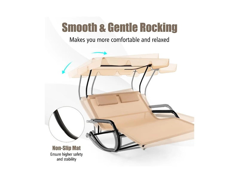 Boyel Living Outdoor 2 Persons Rocking Chaise Lounge with Canopy and Wheels