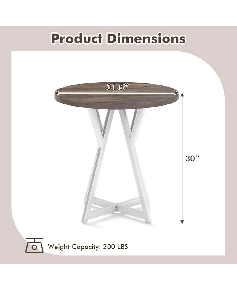 Sugift 36 Inch Round Dining Table with X-Shaped Metal Pedestal Base