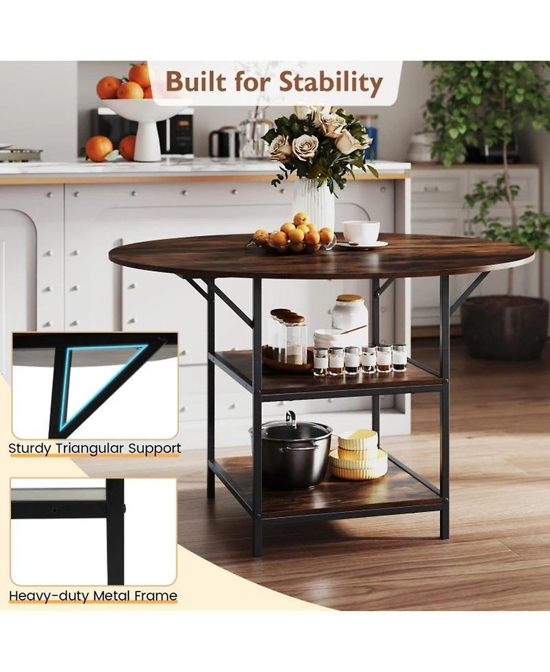 Sugift 47 Inch Round Dining Table for 4 to 6 People with 2-Tier Storage Shelves Industrial Kitchen Table