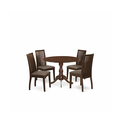 East West Furniture DMIP5-mah-c 5 Piece Table And Chairs Dining Set - Dining Room Table and 4 Mahogany Linen Fabric Dining Room Chairs