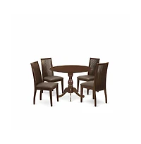 East West Furniture DMIP5-mah-c 5 Piece Table And Chairs Dining Set - Dining Room Table and 4 Mahogany Linen Fabric Dining Room Chairs