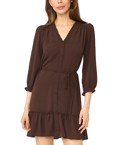 CeCe Women's Ruffle V-Neck 3/4 Sleeve Mini Dress