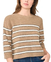 CeCe Women's Stripe Pointelle 3/4-Sleeve Crewneck Sweater