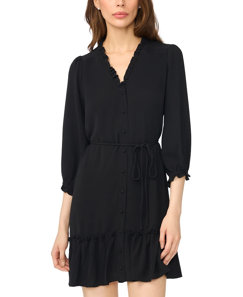 CeCe Women's Ruffle V-Neck 3/4 Sleeve Mini Dress