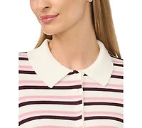 CeCe Women's Striped Polo Long-Sleeve Sweater