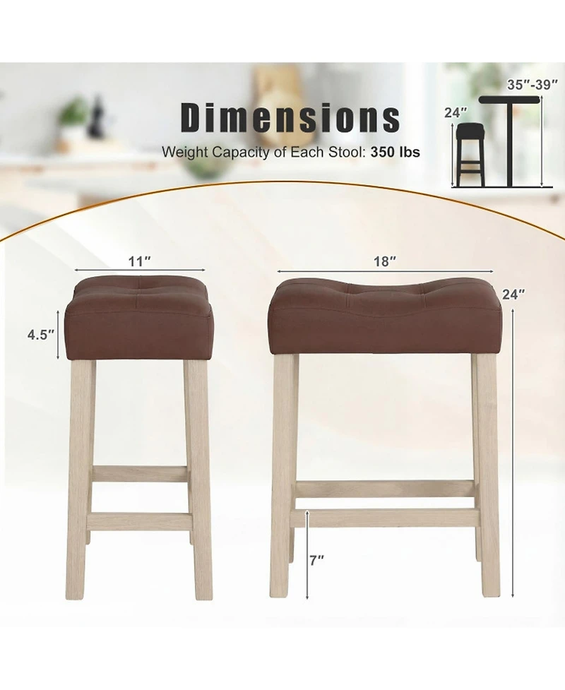Sugift Set of 4 Upholstered Backless Counter Height Bar Stools with Curved Saddle Seats