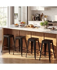 Sugift Set of 4 Stackable Metal Bar Stools with Removable Backrests and Footrests