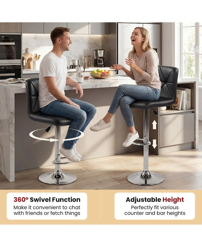 Sugift Adjustable Swivel Bar Stools Set of 2 with Diamond Quilted Faux Leather Seat and Footrest
