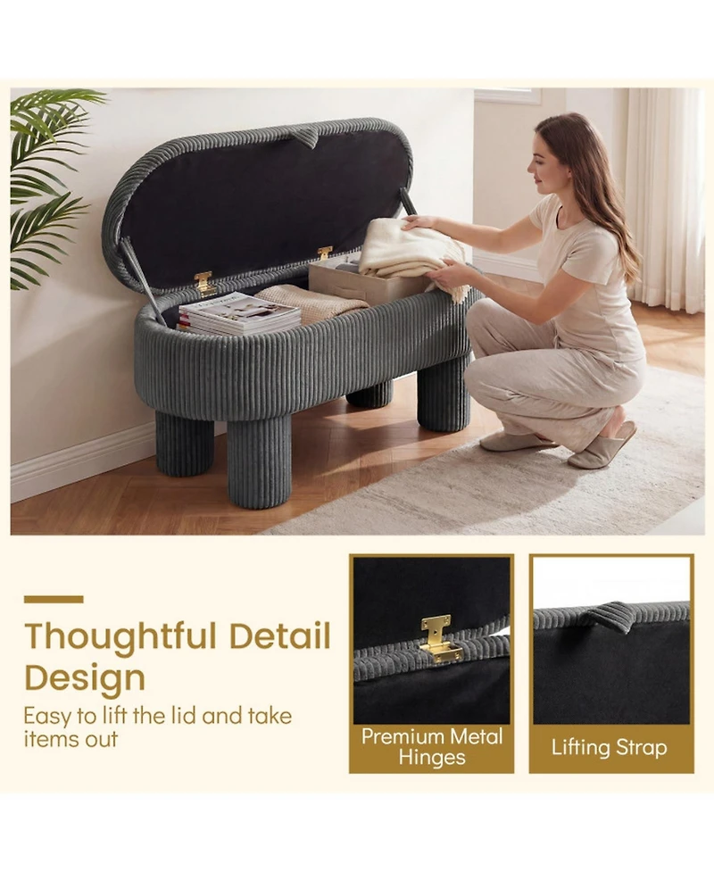 Sugift 42 Inches Storage Ottoman Bench Corduroy Upholstered Footstool with Hidden Compartment