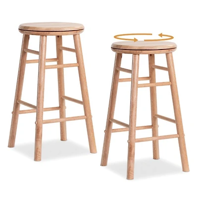 Sugift Rubber Wood Swivel Bar Stools Set of 2 Counter Height 24 Inch Round Seats with Footrests