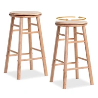 Sugift Rubber Wood Swivel Bar Stools Set of 2 Counter Height 24 Inch Round Seats with Footrests