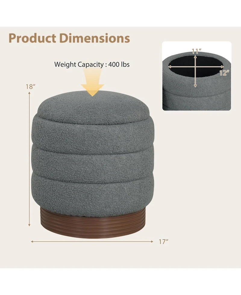 Sugift Swivel Round Storage Ottoman Upholstered Boucle Fabric Vanity Stool with Hidden Compartment