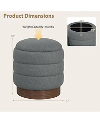 Sugift Swivel Round Storage Ottoman Upholstered Boucle Fabric Vanity Stool with Hidden Compartment